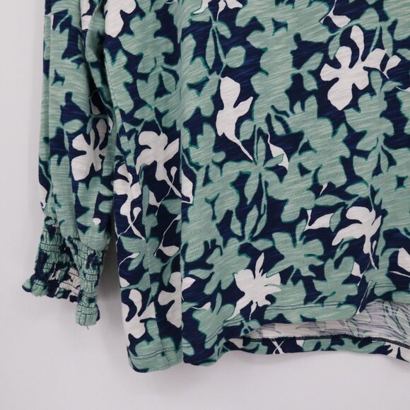 Chico's Floral Smocked Cuff Tee Womens XL Blue Bloomcore Peasant Boho Hippie‎ - Picture 9 of 16